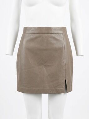 Wilfred Aritzia Taupe Brown Faux Leather Mini Skirt with Side Slit Size 6